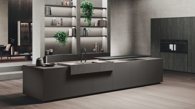 Top cucina e lavabo in IN-SIDE, Pietra Piasentina Grigio. Binova