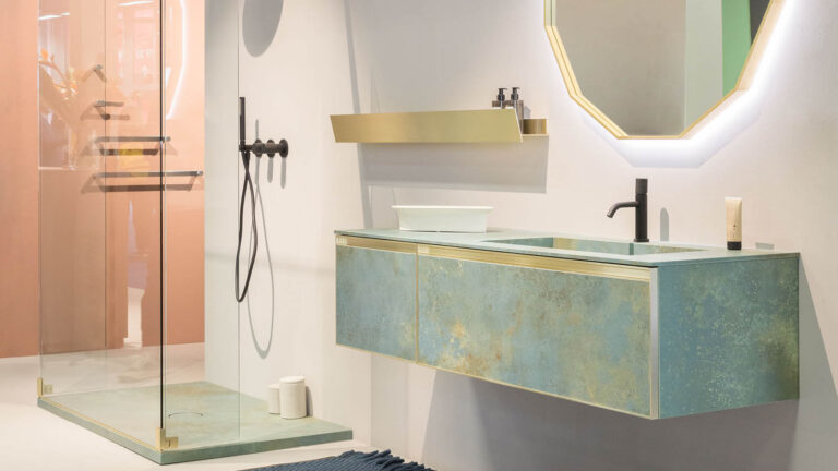 Receveur de douche et plan de toilette en Verderame - collection Ossido