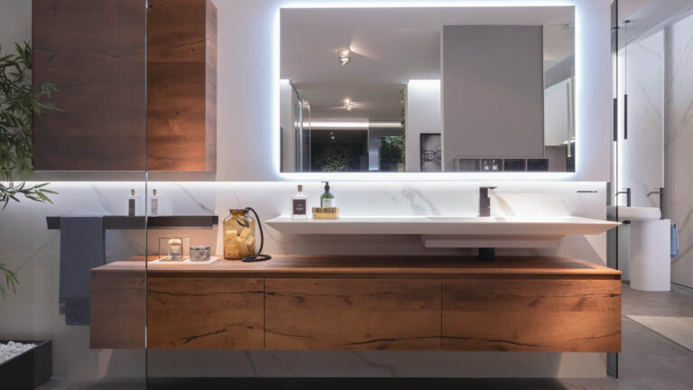 Plan de toilette, lavabo et crédence en Calacatta Oro Venato Bookmatch - collection I Naturali