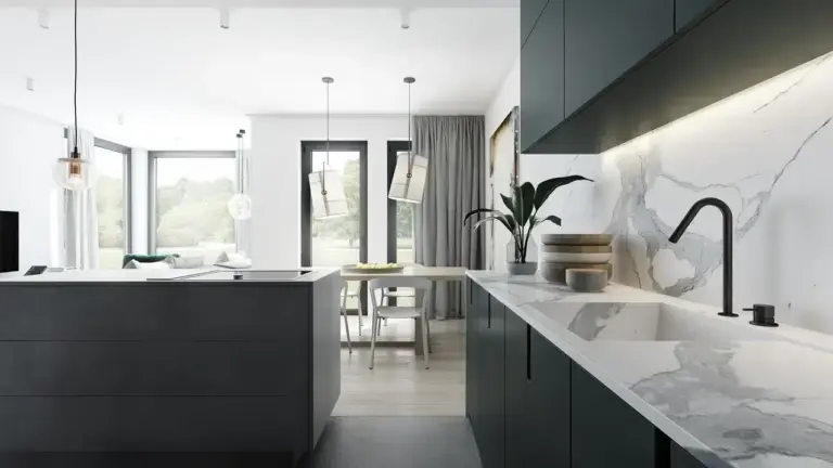 Top bagno, lavabo e paraschizzi in Calacatta Oro Venato - collezione I Naturali
